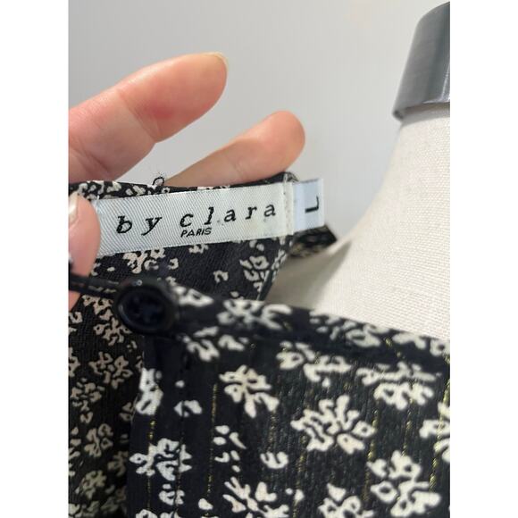 By Clara Paris Black White Floral Jumpsuit Wide Leg Romper Size L Boho - Picture 7 of 8